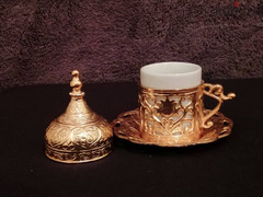 طقم قهوه عثماني لون ذهبي صناعة تركية - 1