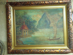 لوحه رسم زيت على خشب قديمه - 1