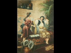 لوحةامرأة تتزين من عصر المستشرقين رسم باالوان زيتية مقاس 100×70