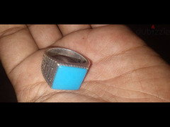 خاتم فضة 925 رجالي بس الحته الزرقاء داي بلاستيك. 10 جرام - 2
