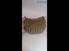 golden colored handmade crochet bag - 1