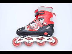 حذاء تزلج بصف عجلات واحد قابل للتعديل، لون احمر \ لون اسود - 1