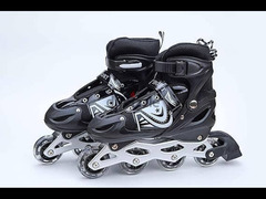 حذاء تزلج بصف عجلات واحد قابل للتعديل، لون احمر \ لون اسود - 2