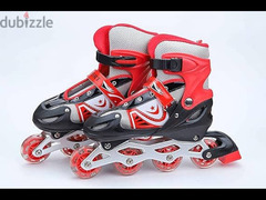 حذاء تزلج بصف عجلات واحد قابل للتعديل، لون احمر \ لون اسود - 6